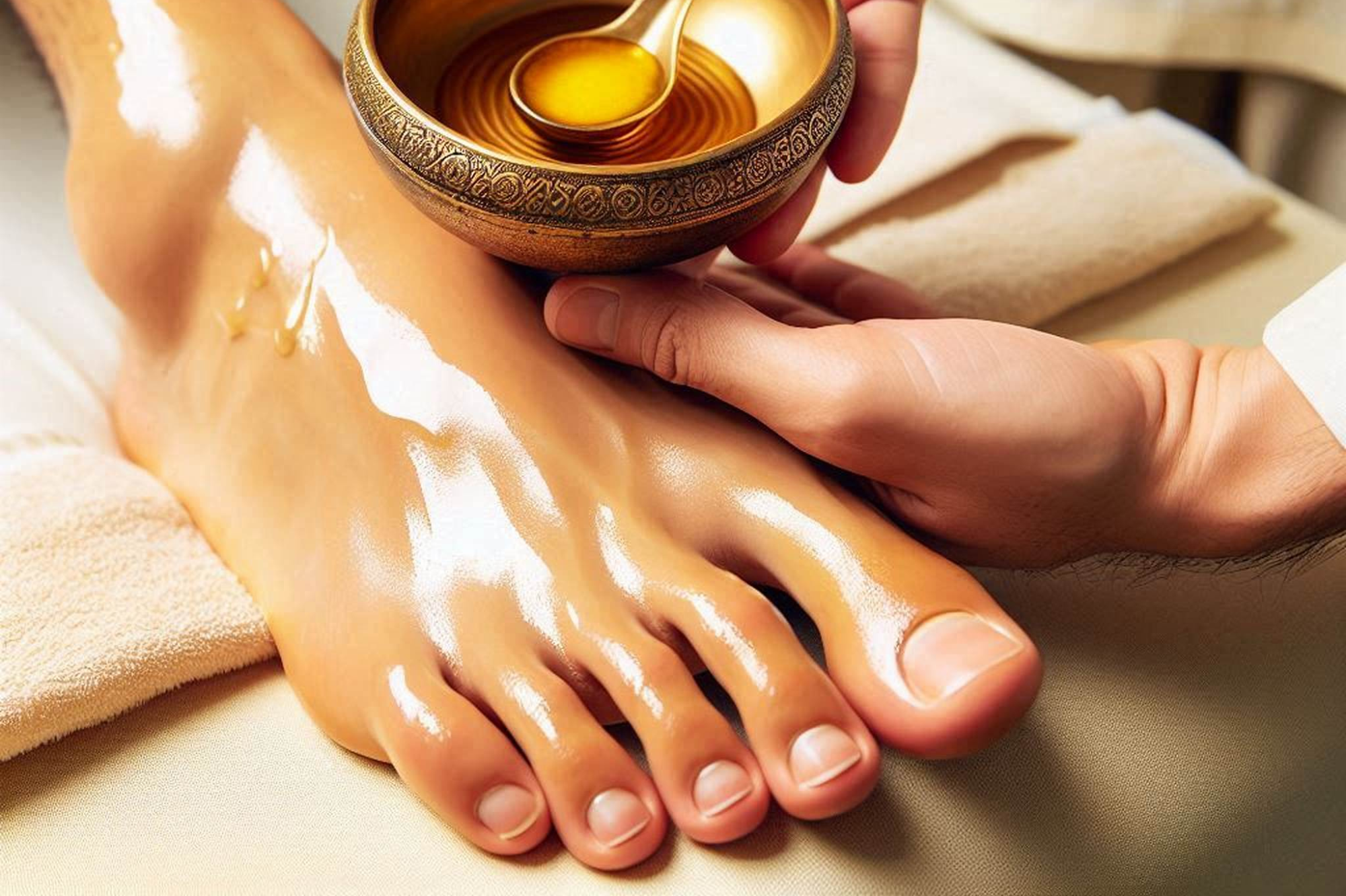 Représentation d'une séance de massage des pieds au bol kansu. Le massage au bol Kansu, une technique issue de l’Ayurvéda, offre de nombreux bienfaits pour rester en très bonne santé. Voici quelques-uns des principaux avantages : Bienfaits physiques Amélioration de la circulation sanguine : Le massage stimule la circulation, favorisant ainsi un meilleur apport en oxygène et en nutriments aux cellules. Élimination des toxines : En activant la circulation lymphatique, le massage aide à éliminer les toxines du corps. Relaxation musculaire : Le massage au bol Kansu détend les muscles et soulage les tensions. Bienfaits mentaux et émotionnels Réduction du stress et de l’anxiété : Ce massage est très relaxant et aide à calmer le système nerveux. Amélioration de la qualité du sommeil : En favorisant la relaxation, il peut améliorer la qualité du sommeil. Équilibre émotionnel : Le massage aide à équilibrer les émotions et à favoriser un sentiment de bien-être général. Le bol Kansu, fabriqué à partir d’un alliage de métaux comme le cuivre, le zinc et l’étain, est utilisé pour masser les pieds, ce qui permet de rééquilibrer les énergies du corps et de renforcer les défenses naturelles.